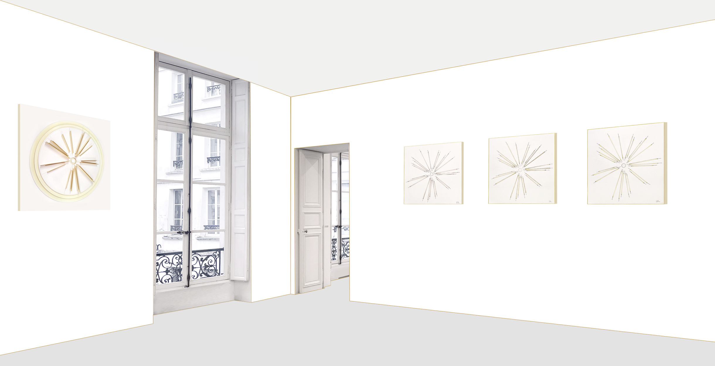 Serie 1 drawings displayed in exhibition space